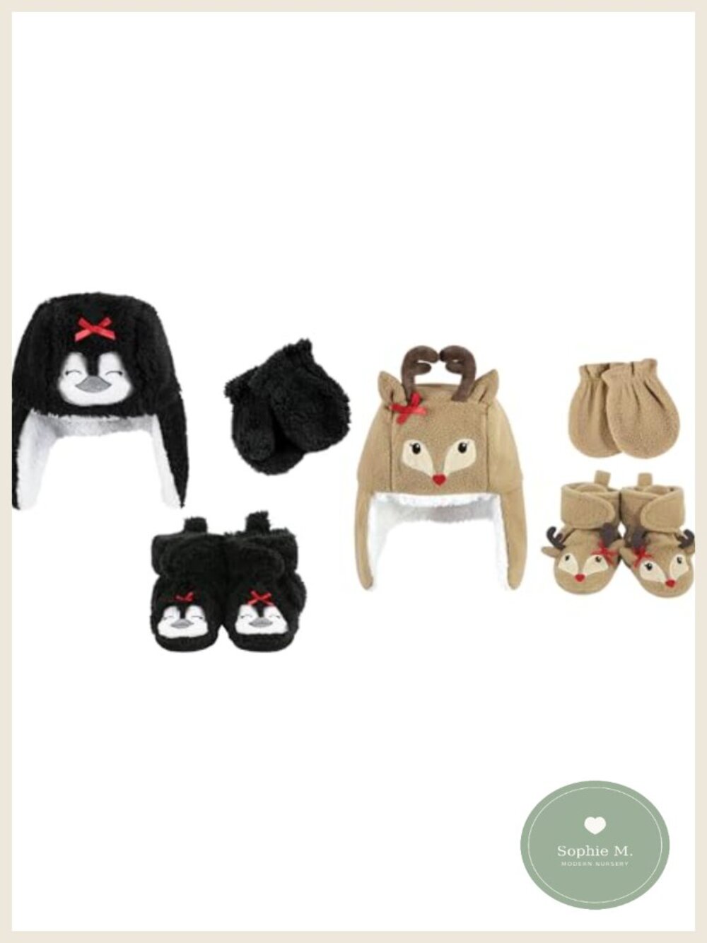 Baby Girls Cotton Headband Scratch Mitten Set Winter Warm Hat Booties